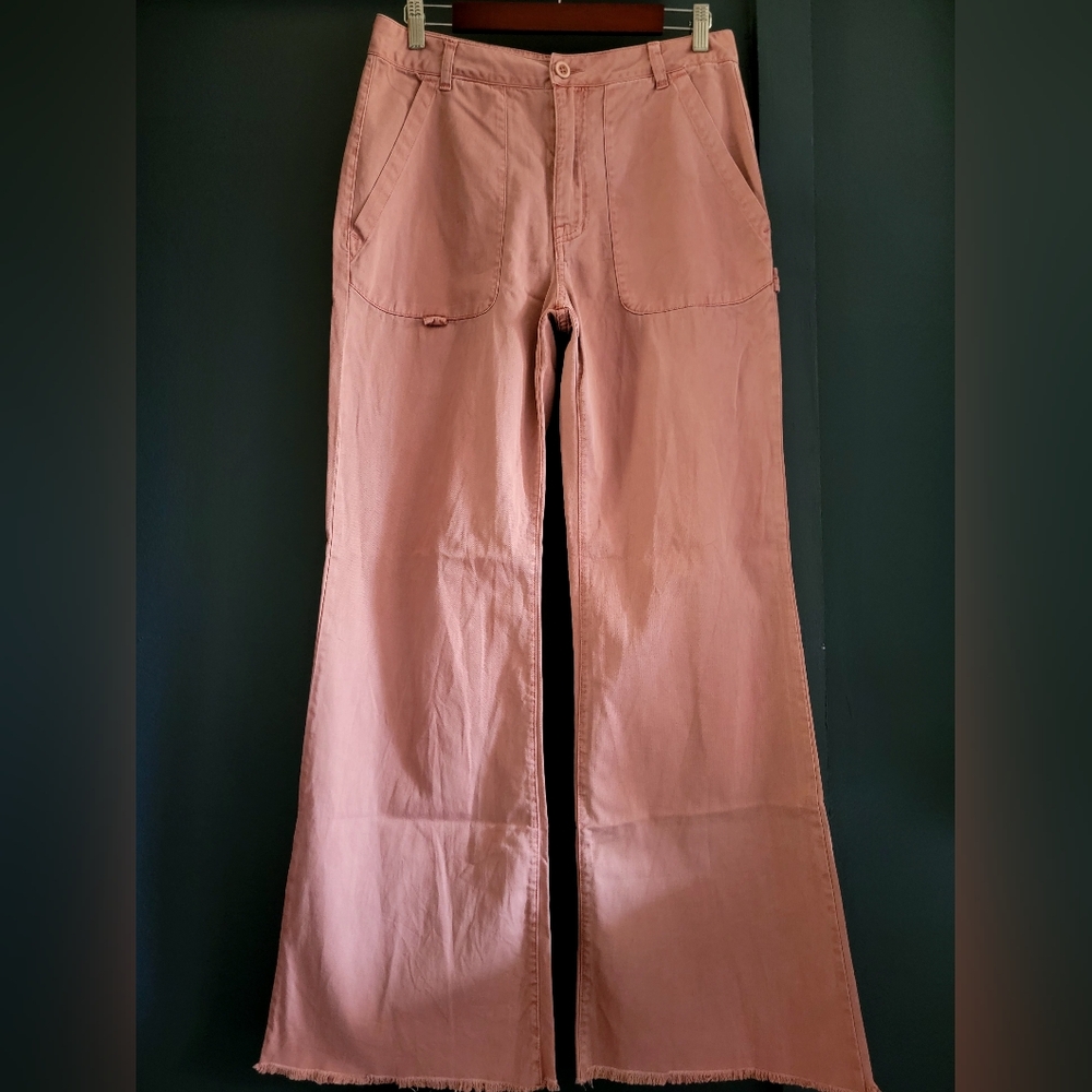 Pistola Clayo Pink High Rise Wide Leg Flare Pants Raw‎ Hem Full Length Size 30